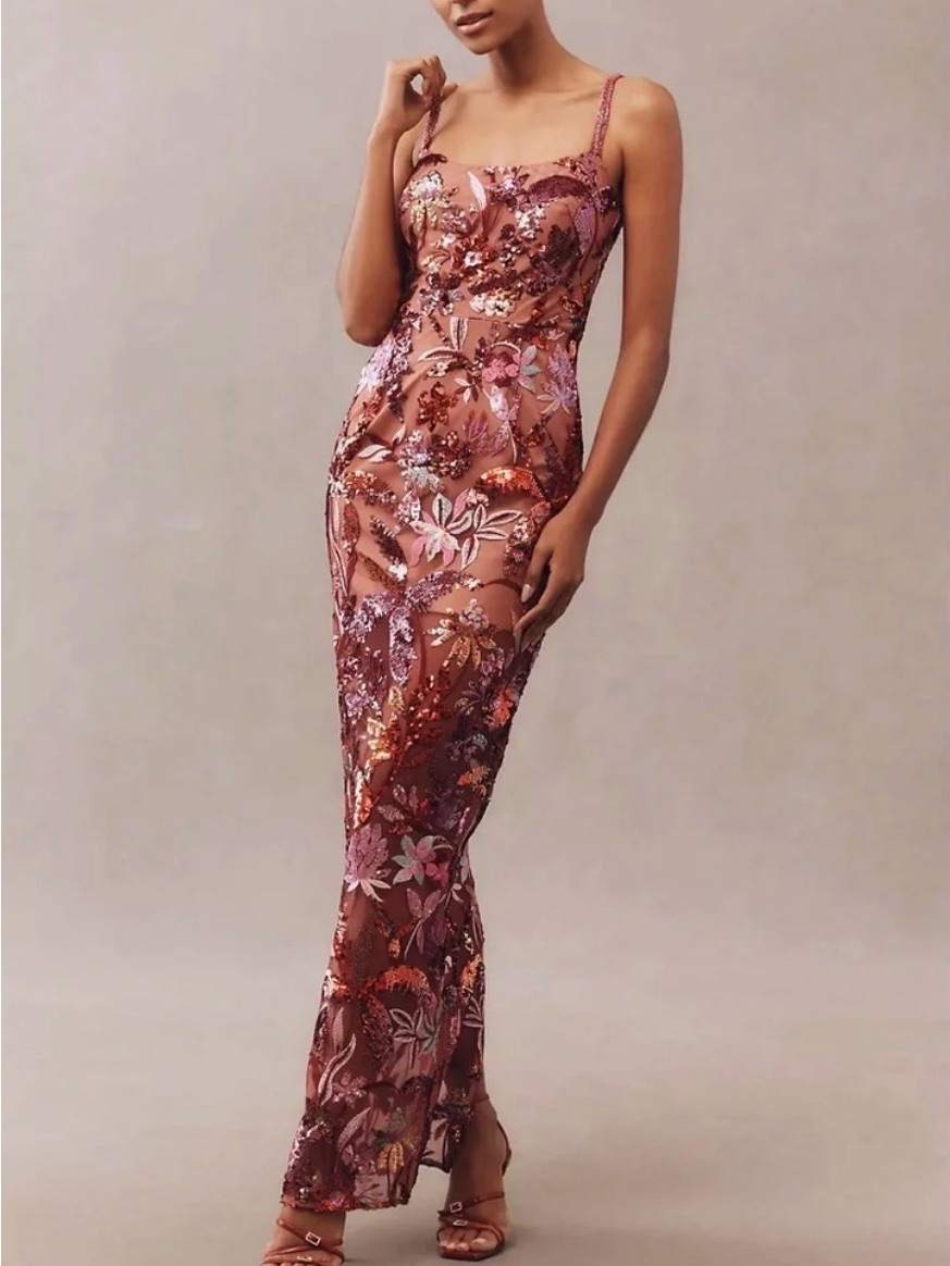 Bronx And Banco Rose Gold Embellished Floral Maxi Dress